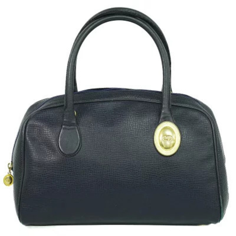Christian Dior Leather Boston Handbag Navy Blue